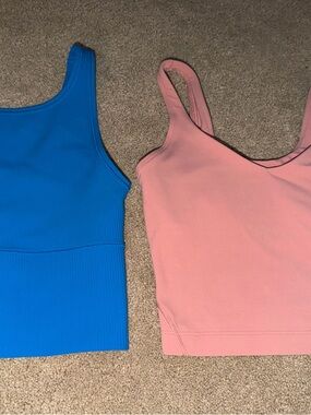 Lululemon 2 Pc Lot/Bundle Power Pivot Tank Poolside Blue & Align Top Rose Size 0